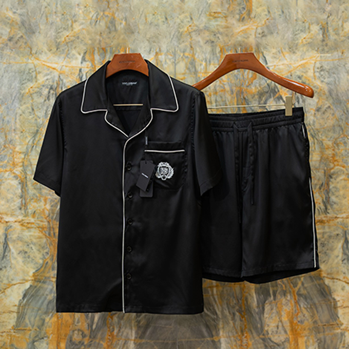dolce & gabbana silk crest embroidery short sleeve shirt and shorts set
